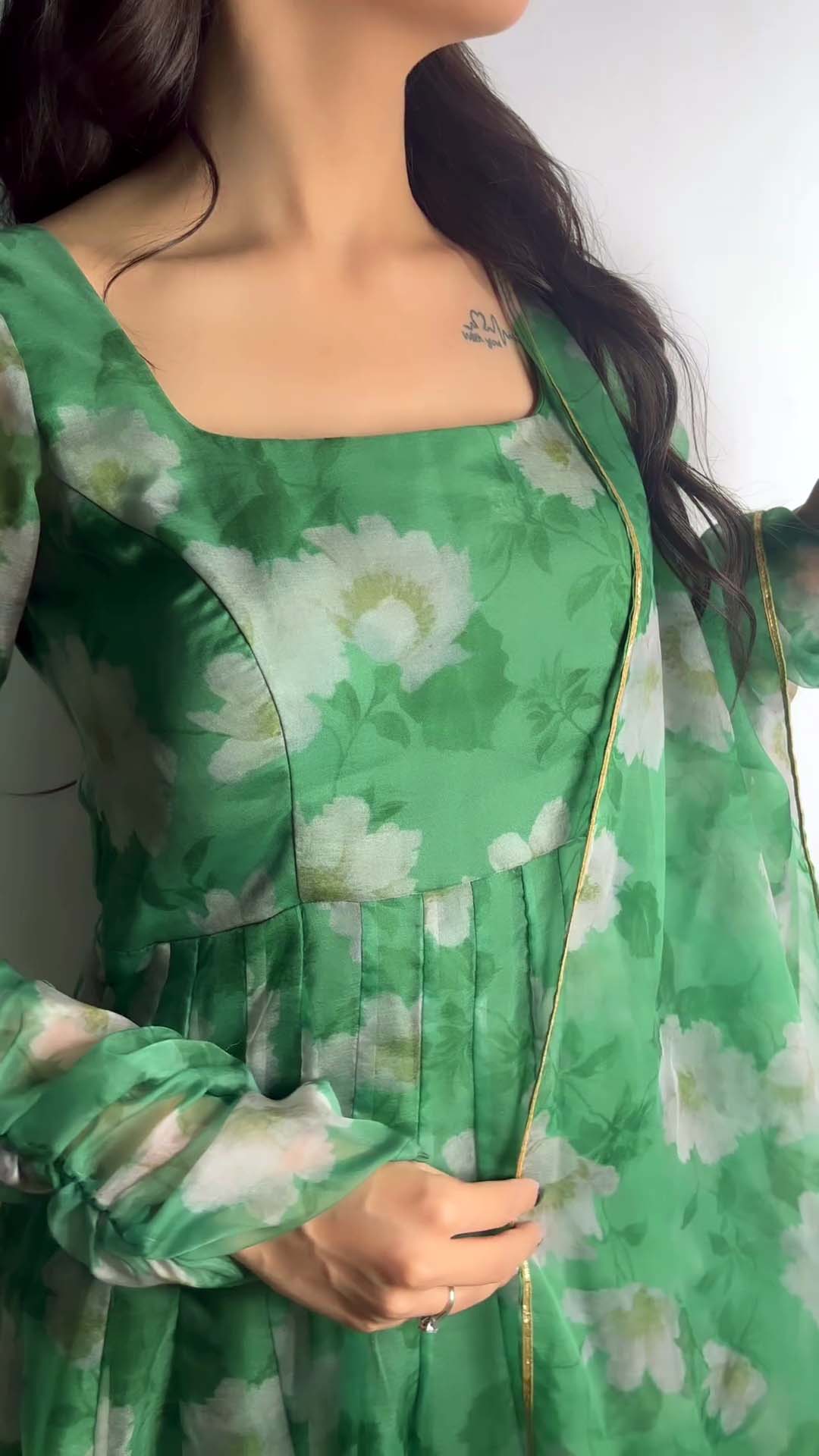 11.jpg Mystic Green Organza Anarkali with Embroidery Belt - Image 1