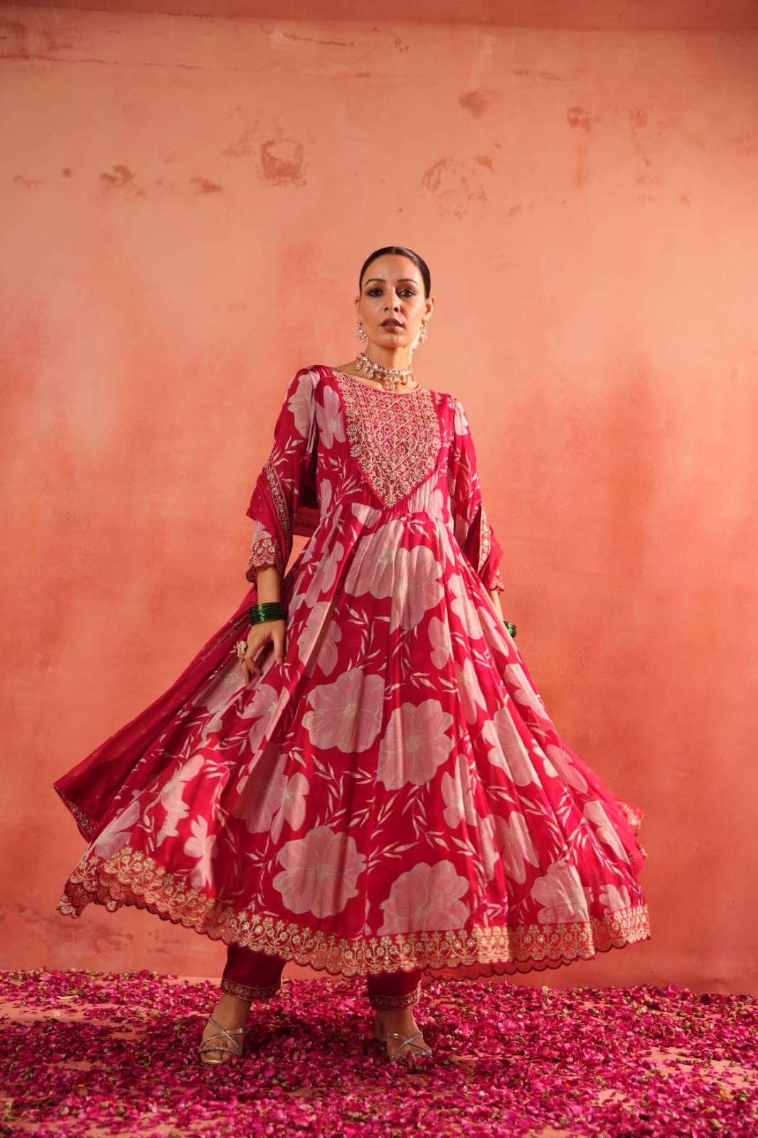 14504846-0bff-422d-8129-1db1d1f3cf2a.jpeg Premium Chinnon Floral Anarkali Suit Set With Dupatta - Image 1