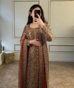 Regal Gold Embroidered Kurta Palazzo Set with Dupatta - Image 2