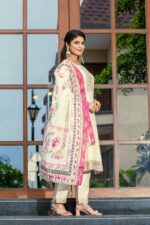 Off White Kurta Trouser Suit With Dupatta - Image 4