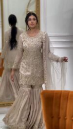 Elegant Gold Embroidered Sharara Set with Intricate Detailing - Image 2