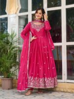 Embroidered Silk Anarkali Suit Set with Dupatta - Image 6