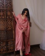 Blush Rose Anarkali Set with Embroidered Dupatta - Image 7