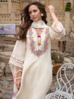 Ivory Blossom Embroidered Kurta Set with Floral Dupatta - Image 2