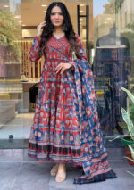 Chanderi Print Anarkali Suit Set
