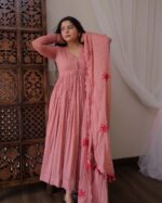Blush Rose Anarkali Set with Embroidered Dupatta - Image 8