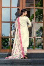 Off White Kurta Trouser Suit With Dupatta - Image 3