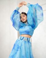 Digital Print Organza Lehengas With Fancy Struck Sleeves - Image 2