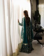 Embroidered Emerald Kurta Palazzo Dupatta Set for Women – Georgette/Net Fabric – Ideal for Wedding & Festive Ethnic Wear - Image 4