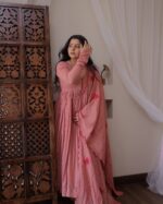 Blush Rose Anarkali Set with Embroidered Dupatta - Image 6