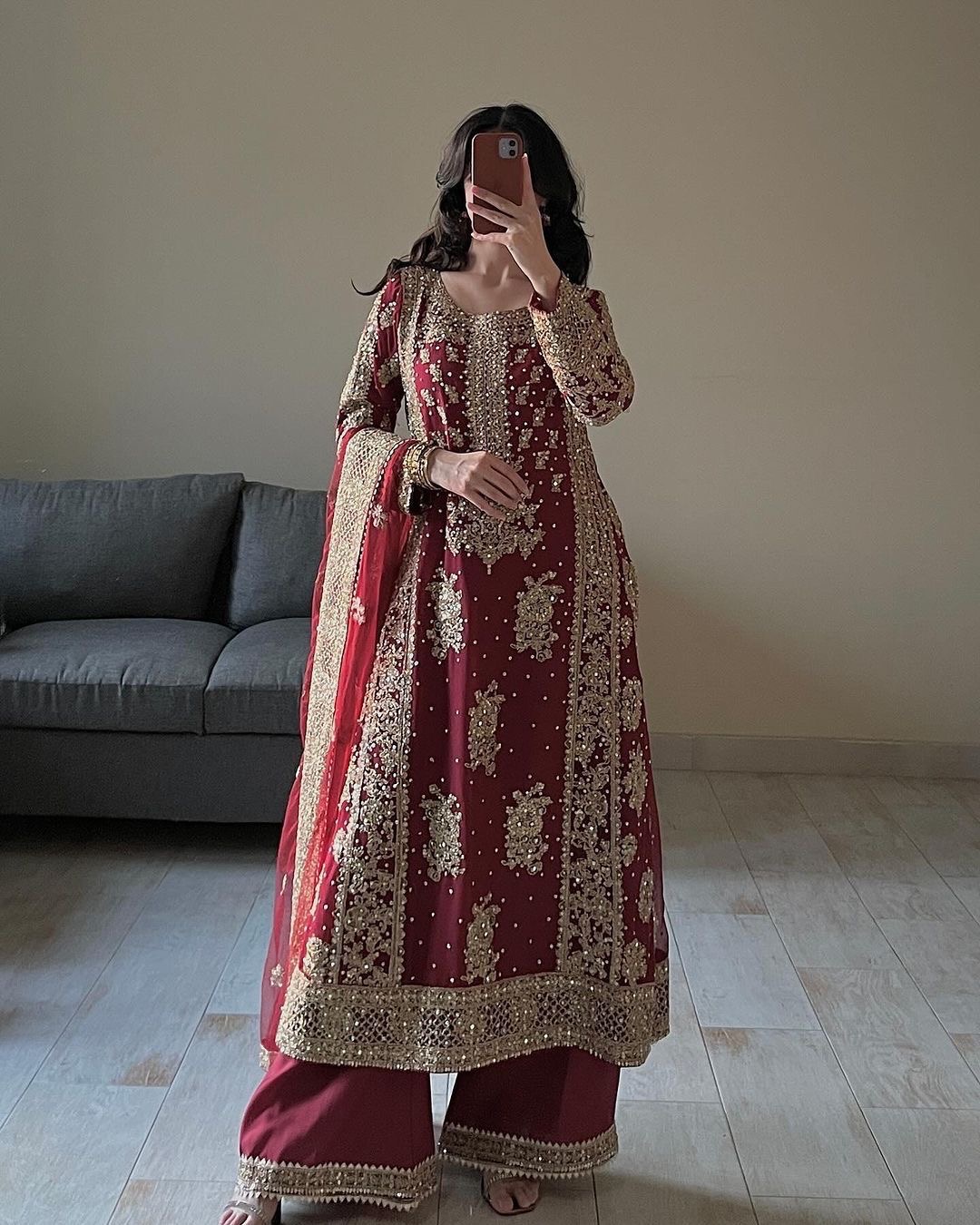 3e92257a-8d63-42e1-826c-9a0f961b609c.jpeg Royal Scarlet Kurta Palazzo And Dupatta Set - Image 1