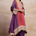 Red And Purple Bandhani Print Kurta Set With Palazzo And Dupatta
