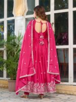 Embroidered Silk Anarkali Suit Set with Dupatta - Image 8