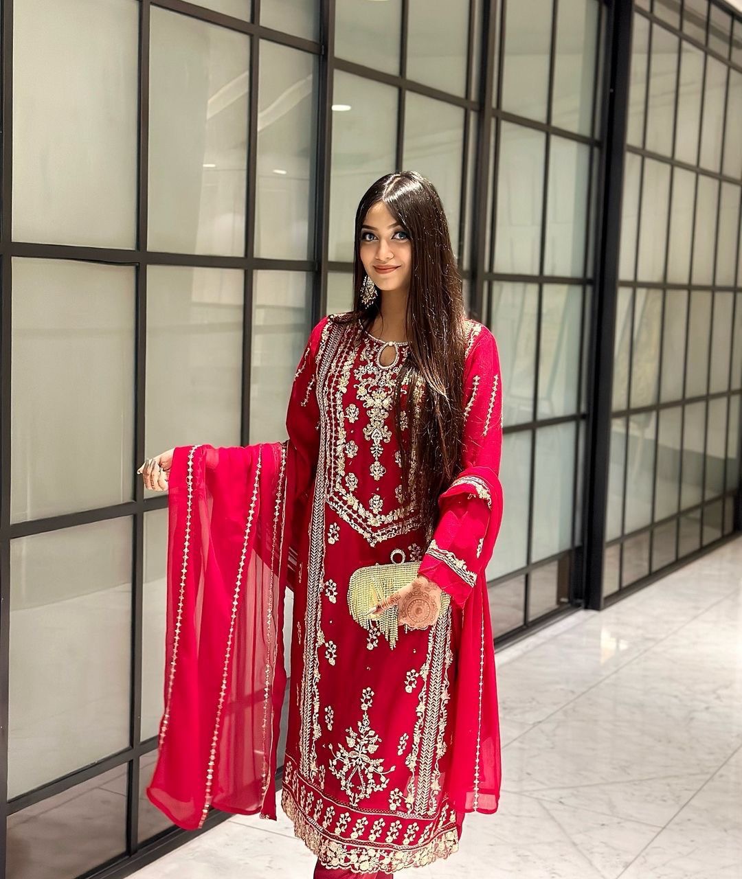 454a2e54-80d0-4399-a5c9-1c8a4ff255e8.jpeg Elegant Designer Sequin Embroidered Top, Pant & Dupatta Set - Image 1