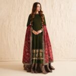 Juliet’s Olive Green Anarkali Kurti Lehenga Set With Embroidered Dupatta