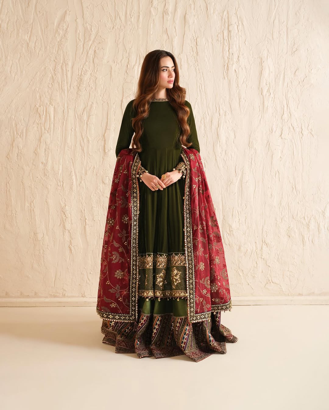 462188195_18354479320143053_8386308967421629712_n.jpg Juliet’s Olive Green Anarkali Kurti Lehenga Set With Embroidered Dupatta - Image 1