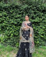 Midnight Gold Embroidered Sharara with Luxe Handcrafted Dupatta - Image 3