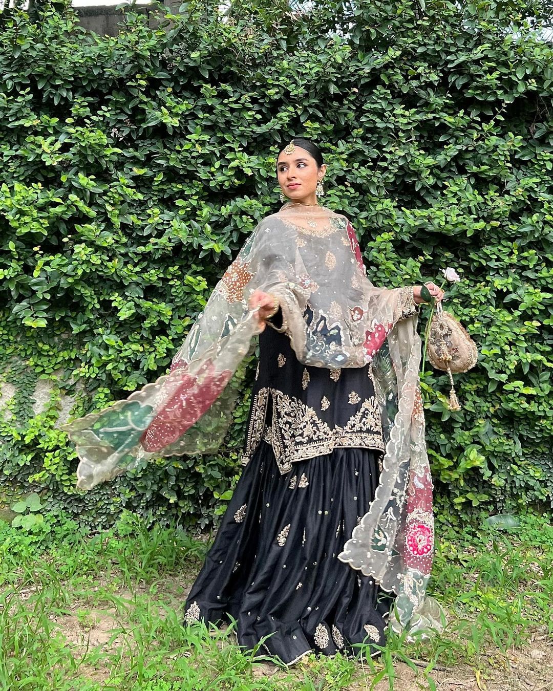 464174653_572798128529350_6633926693800099934_n.jpg Midnight Gold Embroidered Sharara with Luxe Handcrafted Dupatta - Image 1