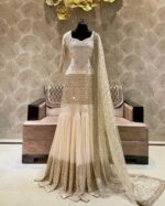 Ivory Embellished Sharara Set with Handwork Dupatta