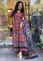 Chanderi Print Anarkali Suit Set - Image 4