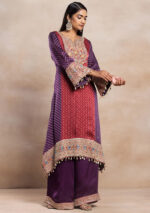 Red And Purple Bandhani Print Kurta Set With Palazzo And Dupatta - Image 2