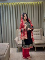 Luxury Black Velvet Pheran Style Suit -Festive Wear - Image 2