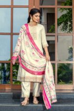 Off White Kurta Trouser Suit With Dupatta - Image 2