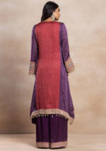 Red And Purple Bandhani Print Kurta Set With Palazzo And Dupatta - Image 6