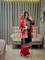 Luxury Black Velvet Pheran Style Suit -Festive Wear