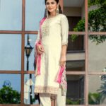 Off White Kurta Trouser Suit With Dupatta