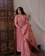 Blush Rose Anarkali Set with Embroidered Dupatta - Image 2