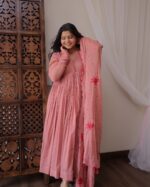 Blush Rose Anarkali Set with Embroidered Dupatta - Image 3