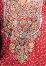 Red And Purple Bandhani Print Kurta Set With Palazzo And Dupatta - Image 5