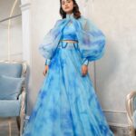 Digital Print Organza Lehengas With Fancy Struck Sleeves