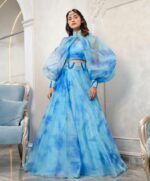Digital Print Organza Lehengas With Fancy Struck Sleeves