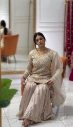 Elegant Gold Embroidered Sharara Set with Intricate Detailing - Image 4