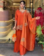 Elegant Orange Festive Suit with Dupatta - Image 3