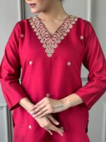 Chanderi Silk Embroidered Kurta Set with Floral Dupatta - Image 5
