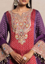 Red And Purple Bandhani Print Kurta Set With Palazzo And Dupatta - Image 4