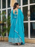Embroidered Silk Anarkali Suit Set with Dupatta - Image 5