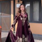 Imperial Maroon Velvet Ensemble with Exquisite Gold Embroidery