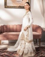 Ivory Gold Sharara Suit Set – Hand Embroidered Kurta with Flared Sharara & Dupatta – Bridesmaid/Reception Outfit Ethnic Wear - Image 2