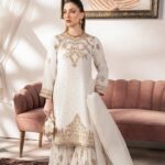 Ivory Gold Sharara Suit Set – Hand Embroidered Kurta with Flared Sharara & Dupatta – Bridesmaid/Reception Outfit Ethnic Wear