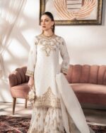 Ivory Gold Sharara Suit Set – Hand Embroidered Kurta with Flared Sharara & Dupatta – Bridesmaid/Reception Outfit Ethnic Wear