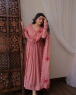 Blush Rose Anarkali Set with Embroidered Dupatta - Image 4
