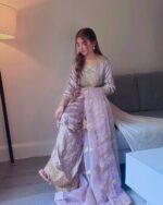 Luxurious Gold Embellished Mauve Party Wear - Image 3