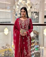 Elegant Designer Sequin Embroidered Top, Pant & Dupatta Set - Image 4