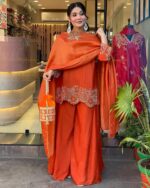 Elegant Orange Festive Suit with Dupatta