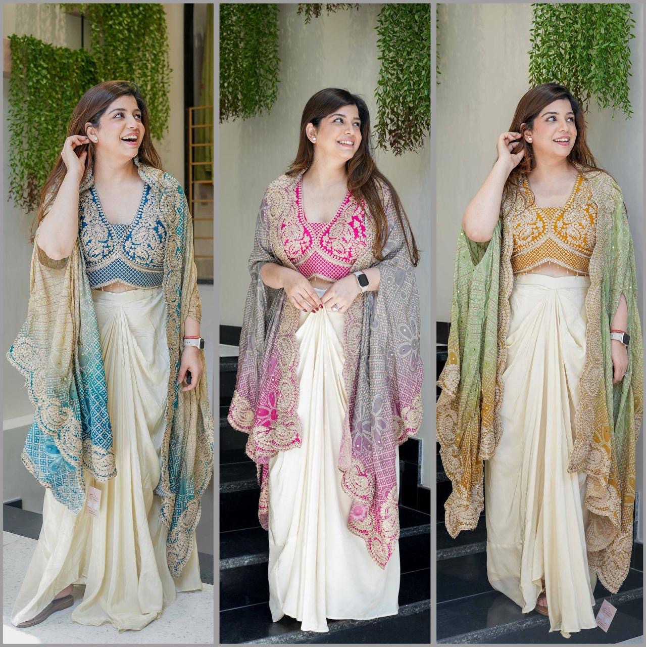 9a3480b7-6b5e-472b-87c6-21fcdaeb8c69.jpeg Embroidered Draped Saree Co-ord Set - Image 1
