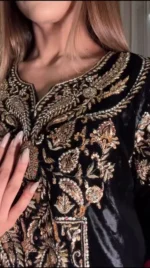 Luxury Black Velvet Pheran Style Suit -Festive Wear - Image 6
